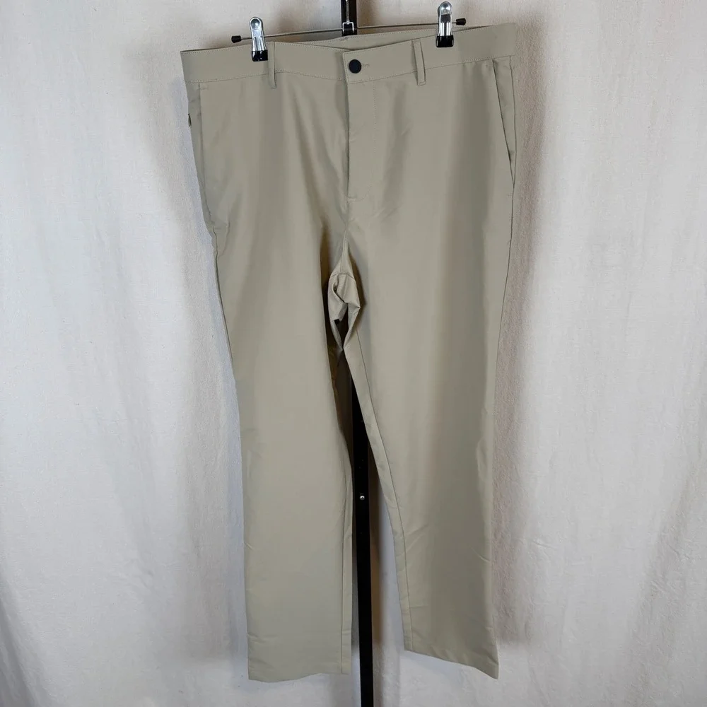 Banana Republic Mens Performance Chino Pants Khaki Tan Ripstop 36x32 Flat Front